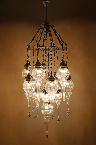 Chic Design Chandelier with 15 Special Pyrex Glasses